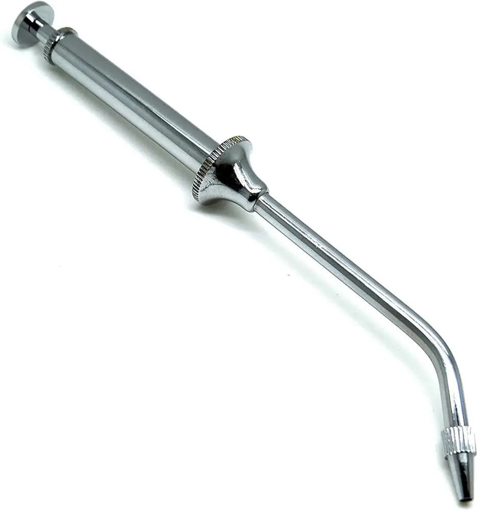 Small single-ended stainless steel amalgam carrier dental instrument