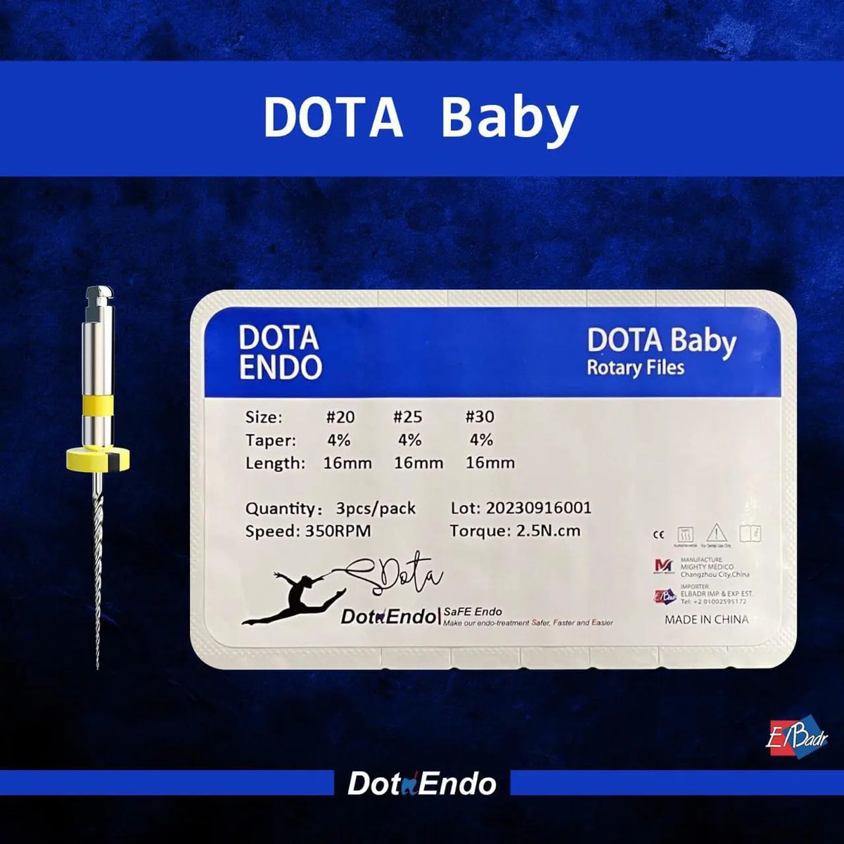 DOTA Endo Baby Pedo endodontic Rotary files Assorted kit 3 pcs