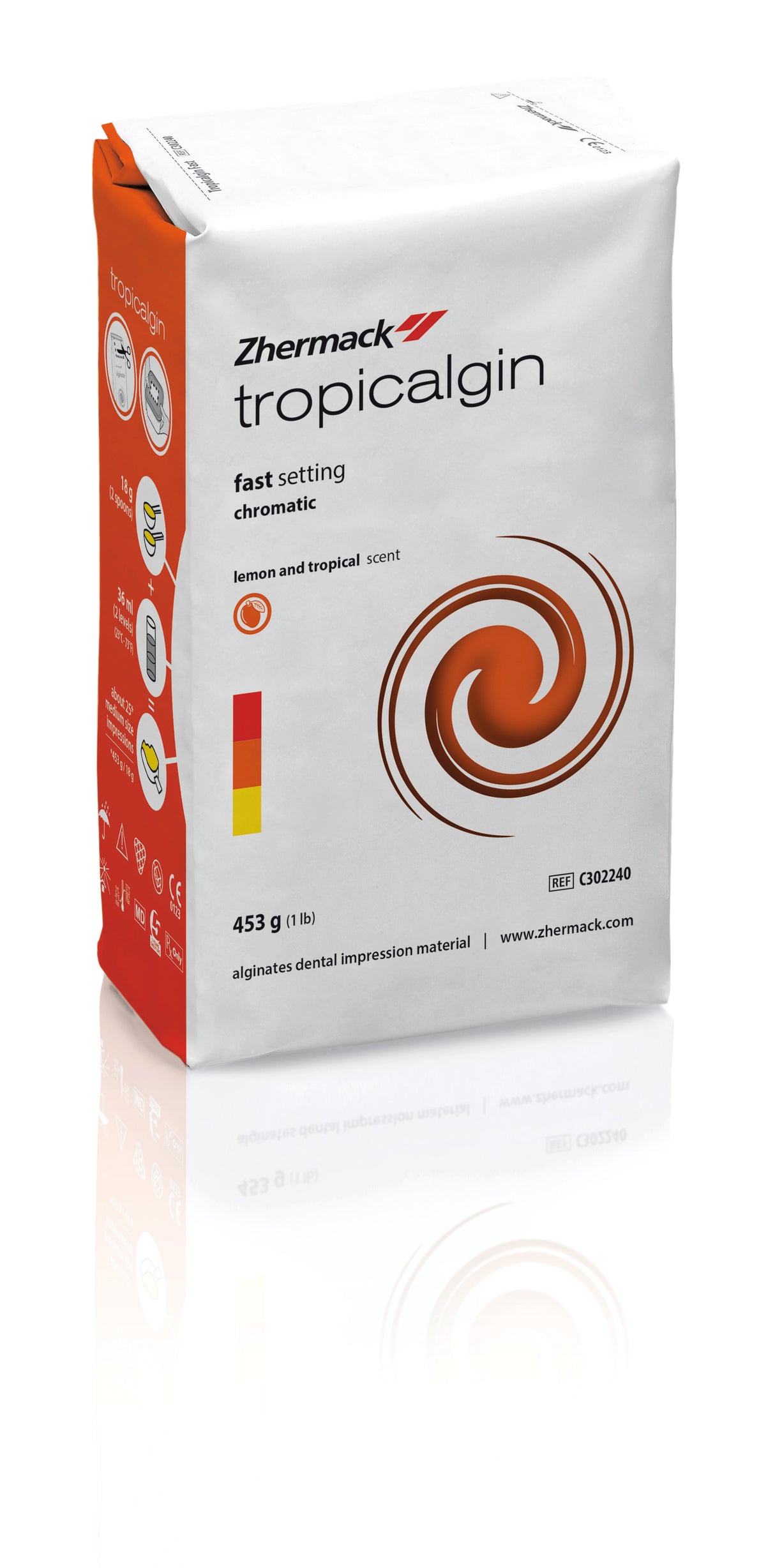 Zhermack Tropicalgin dental material packaging on a white background