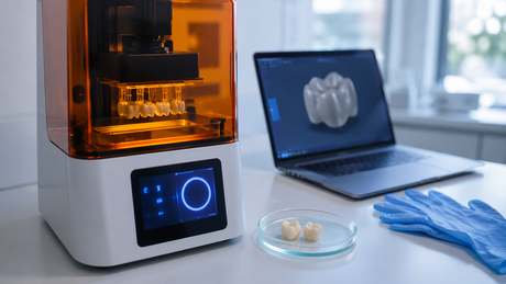 Dental 3D printer producing crowns in a modern dental laboratory
