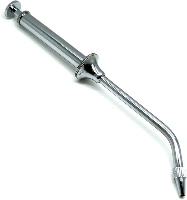 Small single-ended stainless steel amalgam carrier dental instrument
