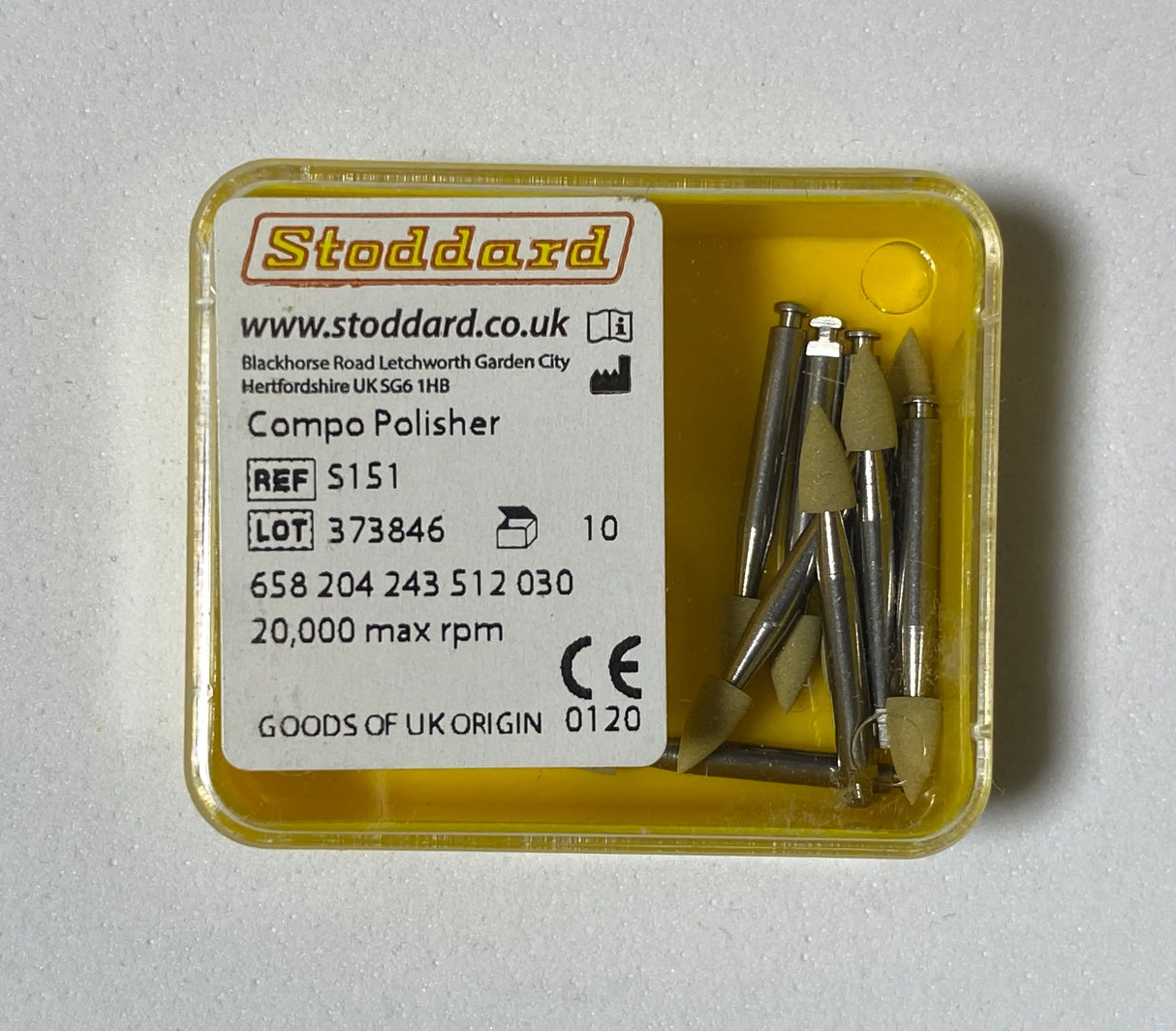 Stoddard Low Speed Polishing Flame bur for Acrylic – Yellow - 1 pc