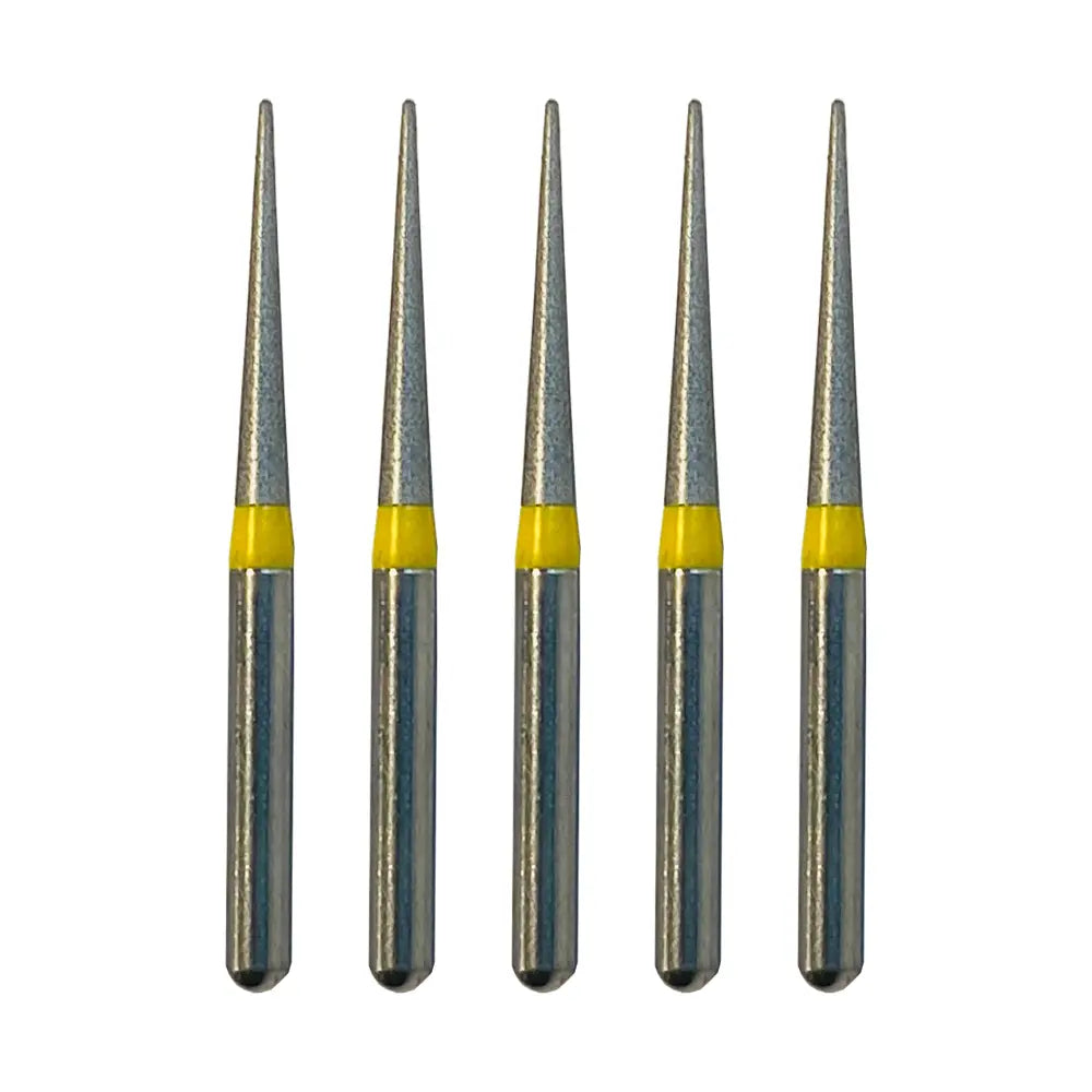 Fine Taper Round End Finishing Diamond Burs High Speed -Yellow 5 pcs