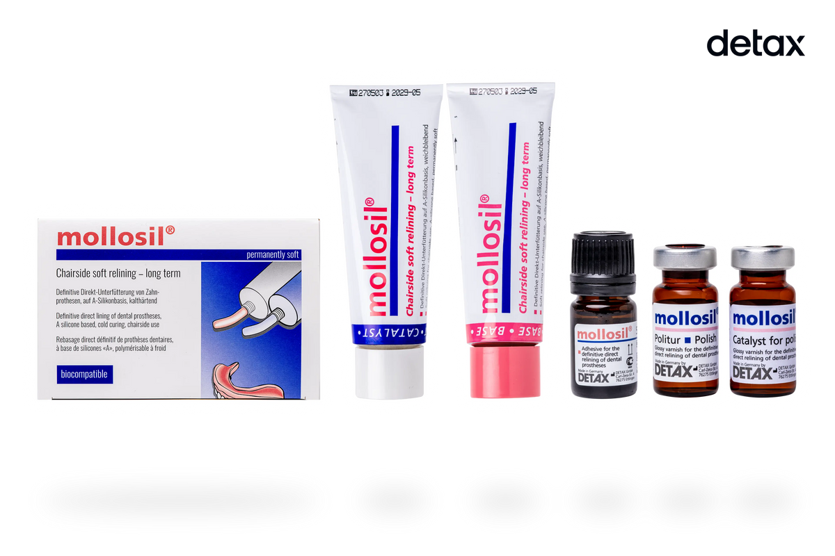 Detax Mollosil  relining materials  Long Term Manual Base & catalyst Kit