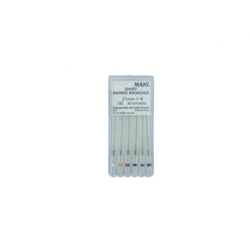 Mani Nerve Broaches 21mm sizes 1-6 short barbed broach pack